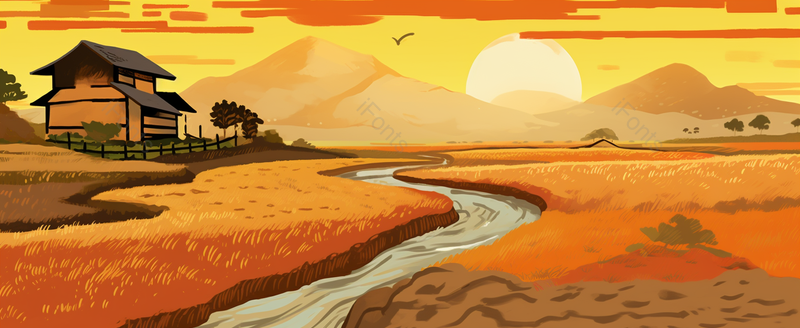 二十四节气芒种丰收秋季小麦田手绘风插画Banner,插画/手绘图,插画/手绘图库,插画/手绘图下载,插画/手绘